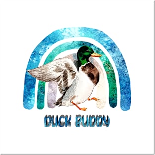 Duck Buddy - Funny Duck And Blue Green Rainbow Posters and Art